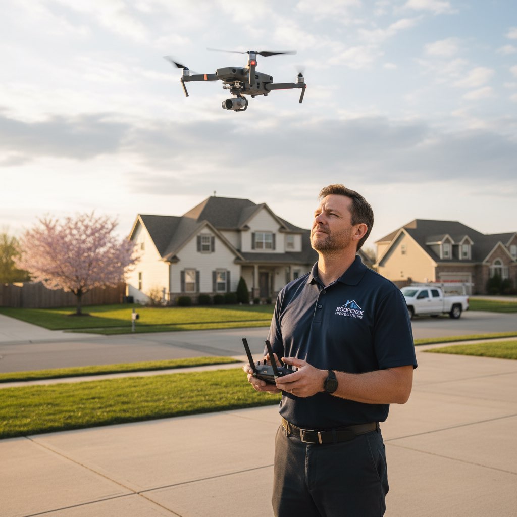 Roof inspector using drone for aerial inspection in Tampa, FL