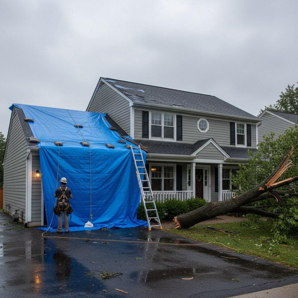 Hurricane damage roof assessment and emergency tarping in Tampa, FL